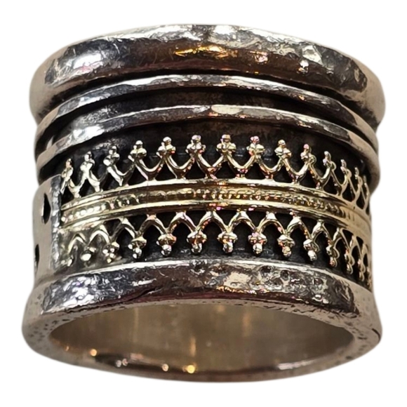 Spira Handcrafted Two Tone Yellow Gold Sterling Silver Spinner Ring 7.5 - Picture 1 of 9